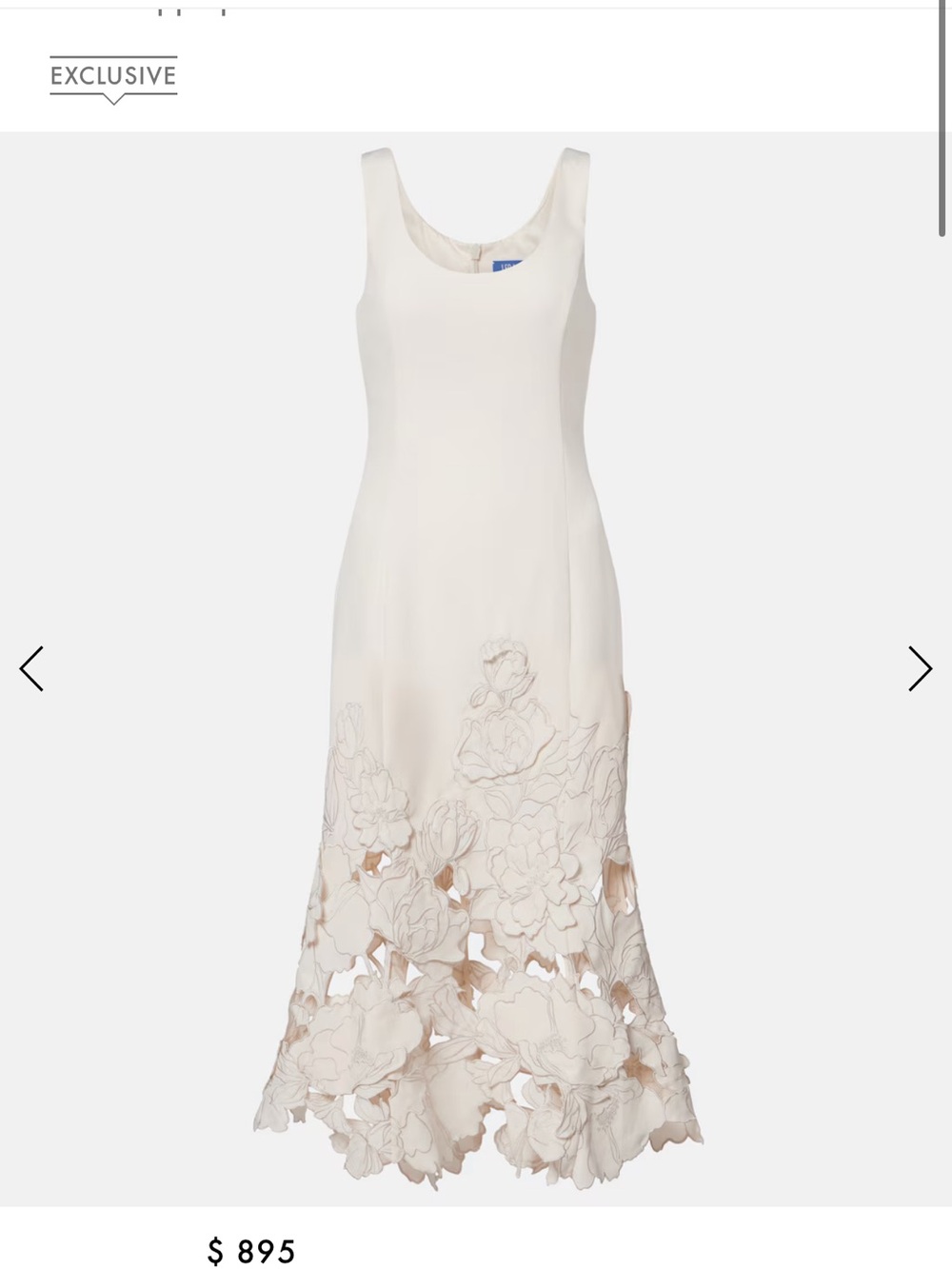 Sleeveless Ivory Midi Dress with Floral Appliqué Hem